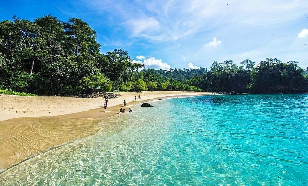 Pantai Teluk Ijo dengan air hijau toska di Taman Nasional Meru Betiri Banyuwangi